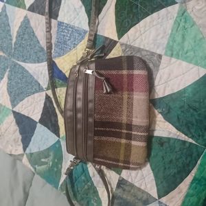Scotch Gray plaid mini purse with three compartments